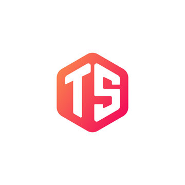 Initial letter ts, rounded hexagon logo, gradient red orange colors	
 
