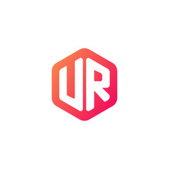 Initial letter ur, rounded hexagon logo, gradient red orange colors	
 
