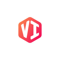 Initial letter vi, rounded hexagon logo, gradient red orange colors	
 

