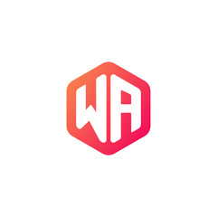 Initial letter wa, rounded hexagon logo, gradient red orange colors	
 
