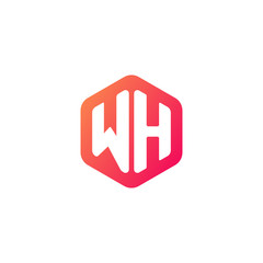 Initial letter wh, rounded hexagon logo, gradient red orange colors	
 

