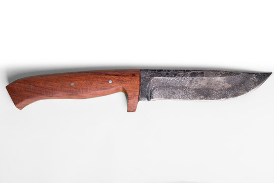 handmade hunting knife with wooden grip