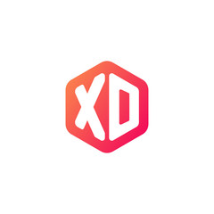 Initial letter xo, rounded hexagon logo, gradient red orange colors	
 
