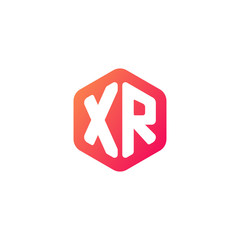 Initial letter xr, rounded hexagon logo, gradient red orange colors	
 
