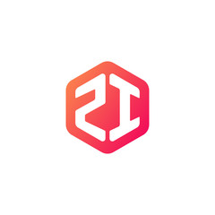 Fototapeta premium Initial letter zi, rounded hexagon logo, gradient red orange colors 