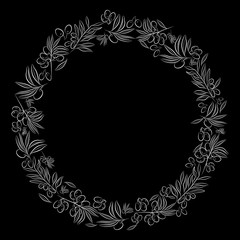 Round frame. . Olive tree as a symbol of eternal peace in Christian religion. Vector design.