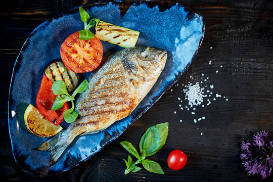 Grilled Fish dish - roasted fish and vegetables jpg