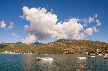 Picturesque cloud over the Bay of Kotor. Tivat, Montenegro