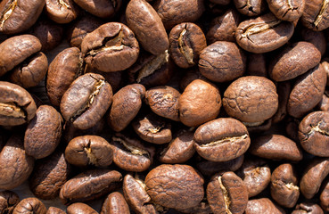 Coffee beans, composition of coffee beans, coffee beans texture background,close-up.