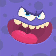 Cartoon monster face square avatar. Vector isolated