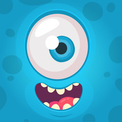 Funny Monster One eye Face. Vector Illustration. Halloween  cartoon monster