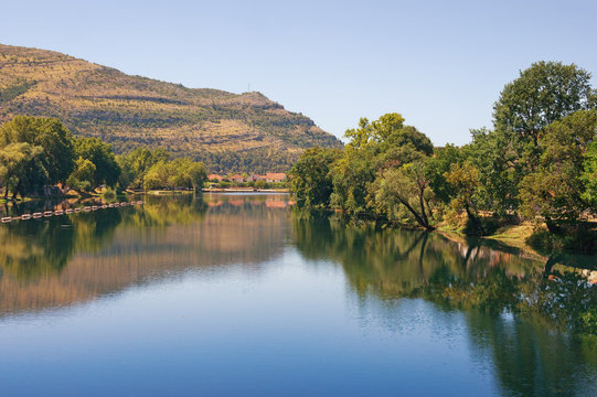 View of Trebisnjica river near Trebinje town on a summer day. Bosnia and Herzegovina, Republika Srpska