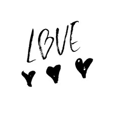 Love. Ink hand drawn lettering. Modern dry brush typography. Grunge vector illustration.