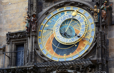 PRAGUE, CZECH REPUBLIC - JULY 16, 2017: Chimes of Prague. Old Astronomical Clock in Prague, Old Town Square, Czech Republic