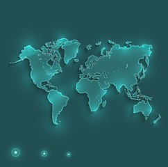 Fototapeta na wymiar World map light neon vector