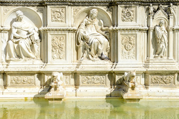 Fototapeta na wymiar Gaia fountain in Piazza del Campo at Siena, Italy