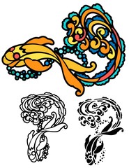 Fantasy goldfish in stencil style. Comes with black outline and stencil versions bonus.