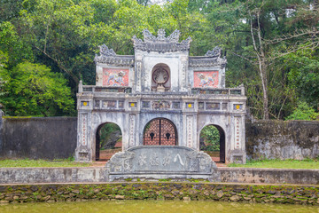 The gate of ruin pagoda in Hue Vietnam. Tu Dam pagoda