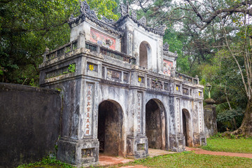 The gate of the old pagoda in Hue Vietnam. Tu Dam pagoda