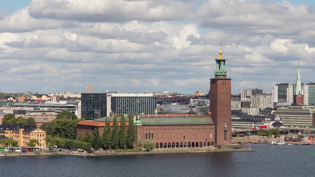 Historical building of Town Hall in Stockholm, Sweden - zoom in time lapse video
