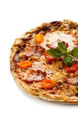 Pizza with bacon and vegetables