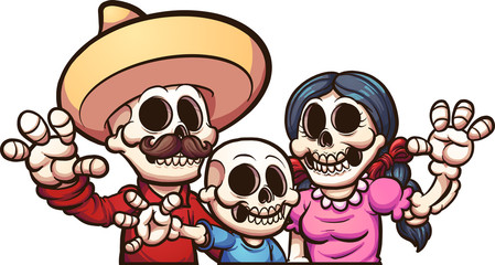 Mexican skeleton family. Vector clip art illustration with simple gradients. Each on a separate layer. 