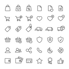 e-commerce online shopping symbols line black icons set