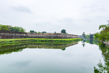 Fototapeta na wymiar Lake fand wall for protecting Hue imperial city