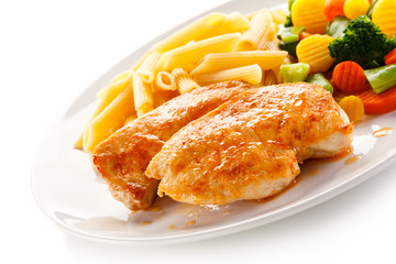 Fried chicken fillets with pasta