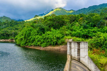 Beautiful landscape of the hydroelectric powerplant in forest