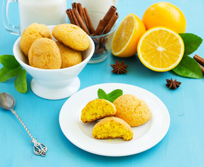 Homemade gourd cakes with oranges.