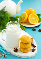 Homemade gourd cakes with oranges.