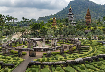  Landscape of tropical park of Nong Nooch - botanical garden and tourist attraction, wildlife conservation project in Pattaya, Chonburi Province, Thailand