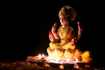 Lakshmi - Hindu goddess ,Goddess Lakshmi. Goddess Lakshmi during Diwali Celebration. Indian Hindu Light Festival called Diwali