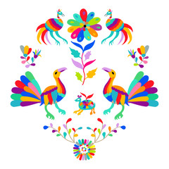 Obraz premium Vector folk Mexican Otomi Style embroidery Pattern. Folk embroidery ornament.
