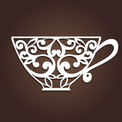 Decorative coffee cup. Laser cutting vector cup