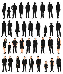 Vector, isolated set of silhouettes of people, men and women, children, a collection of silhouettes