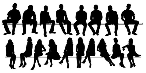 Vector, isolated set of silhouettes of seated people collection of silhouettes