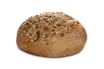wheat bread with mixed seeds isolated on white background