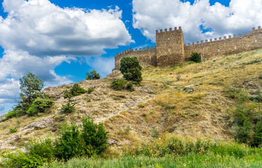 Fototapeta na wymiar Medieval Genoese fortress in Sudak, Crimea, in Russia in summer