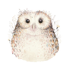 Fototapeta premium Watercolor natural birds feathers boho owl. Bohemian owls poster. Feather boho illustration for your design. Bright blue colors decoration art.