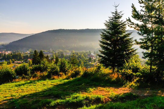 Sunrise in Ustrzyki Dolne. Mieszczady mountains.