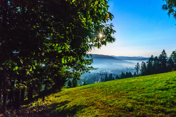 Obraz premium Sunrise in Ustrzyki Dolne. Mieszczady mountains.