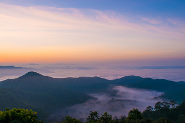 Fototapeta na wymiar Fog on mountain in the morning.