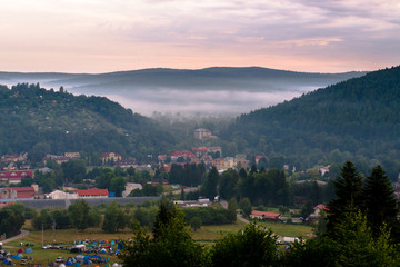 Fototapeta na wymiar Sunrise in Ustrzyki Dolne. Mieszczady mountains.