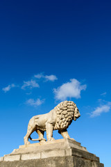 One of the two marble lions of the Tuileries garden overhanging the Concorde square in Paris.