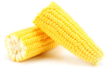 Fresh corn on cob isolated on white background