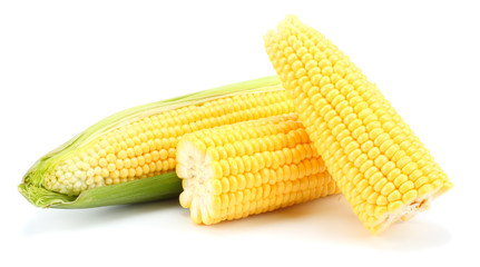 Fresh corn on cob isolated on white background