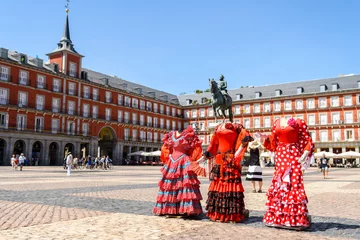 Kissenbezug sevillana traditional dress at madrid plaza mayor, spain © jon_chica