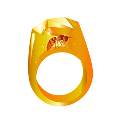 Wasp in amber. Jewelry ring with wasp. Fossil insect in baltic amber. Vector illustration.